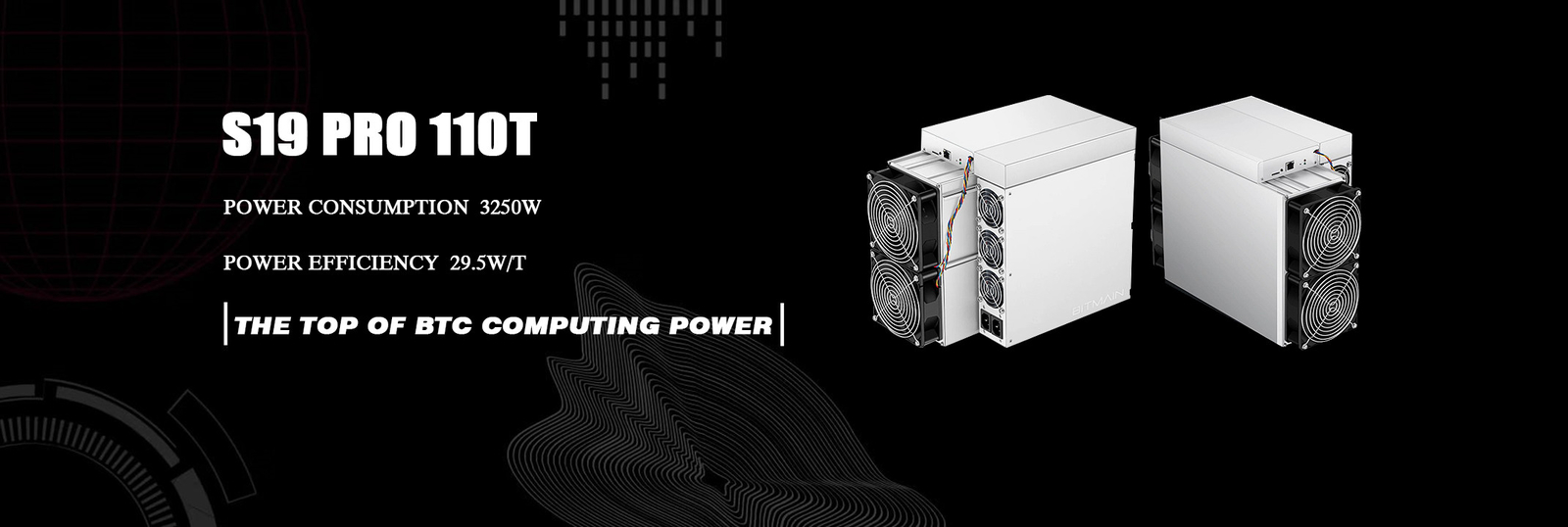 Used / New Antminer S19pro 110th 3250W  with dual tube fan